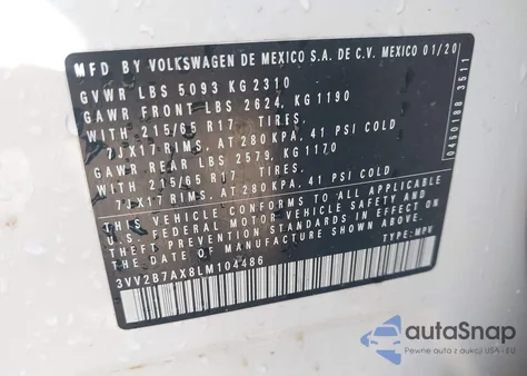 2020 Volkswagen Tiguan 2.0T Se/2.0T Se R-Line Black/2.0T Sel from USA, damaged, VIN 3VV2B7AX8LM104486